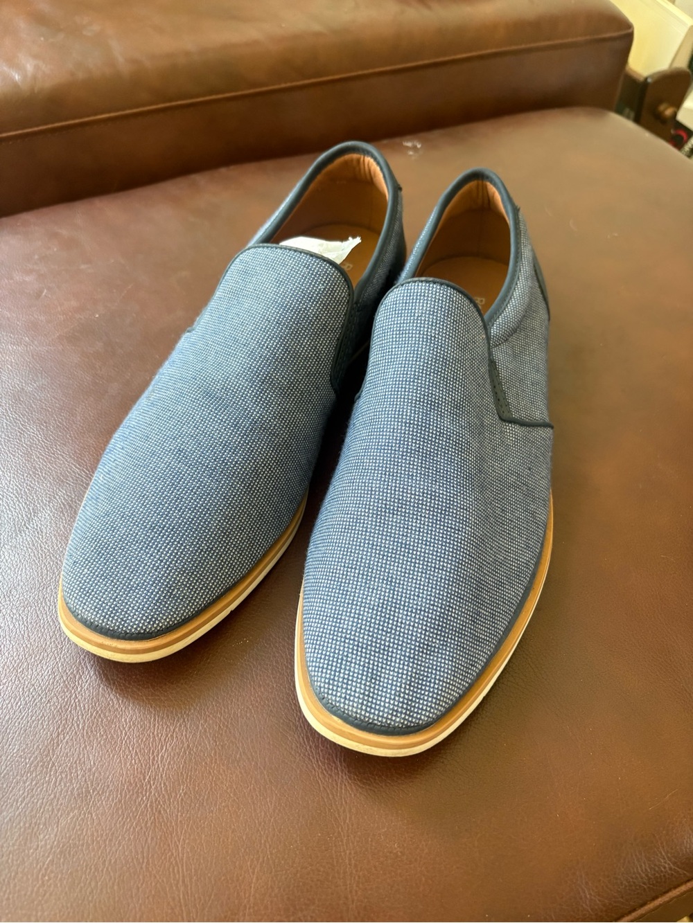 Robert Wayne Men's Slip-On Loafers in Navy Blue with Tan Sole